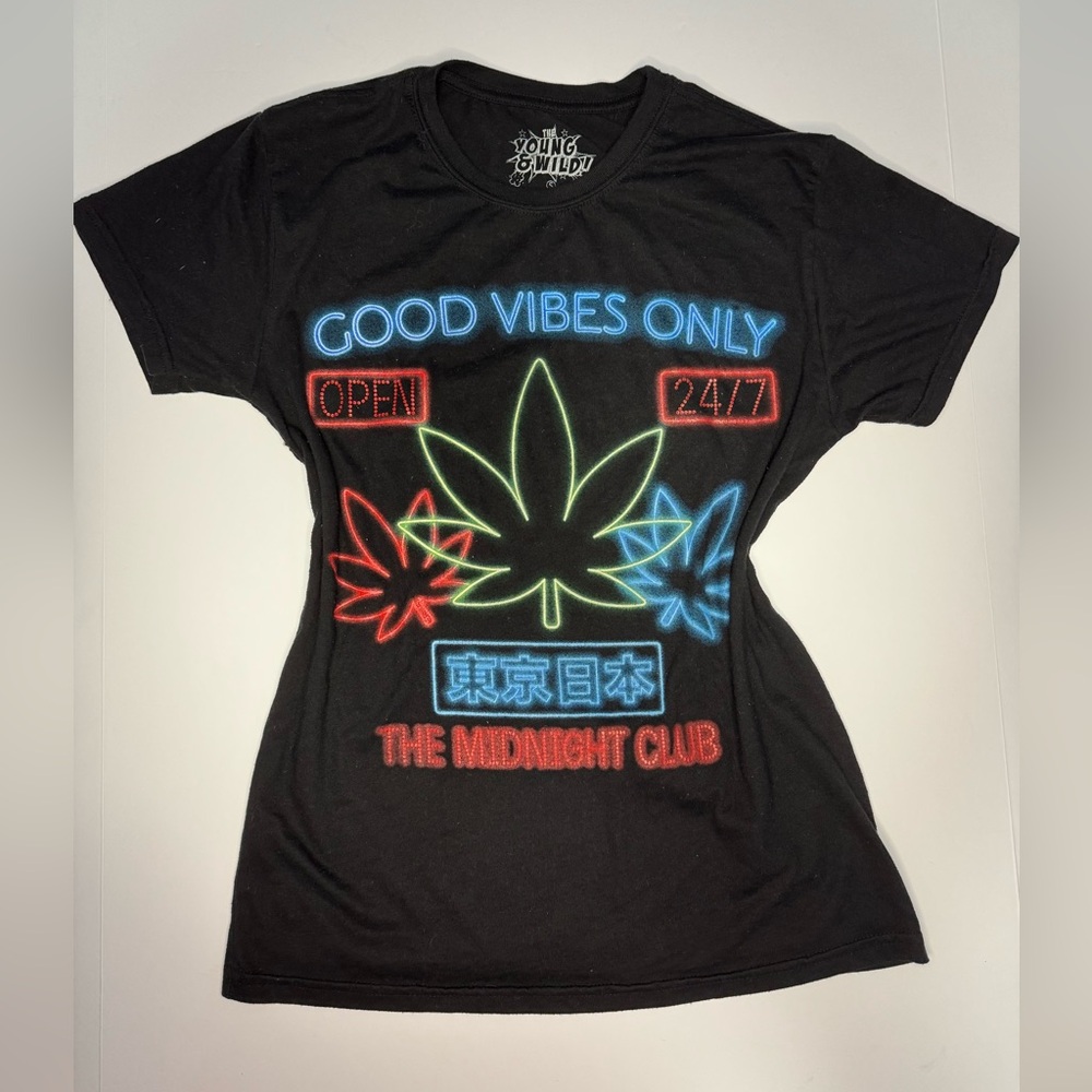 The Young & Wild Neon Good Vibes Only Graphic Tee – Tokyo Midnight Club Shirt(S)